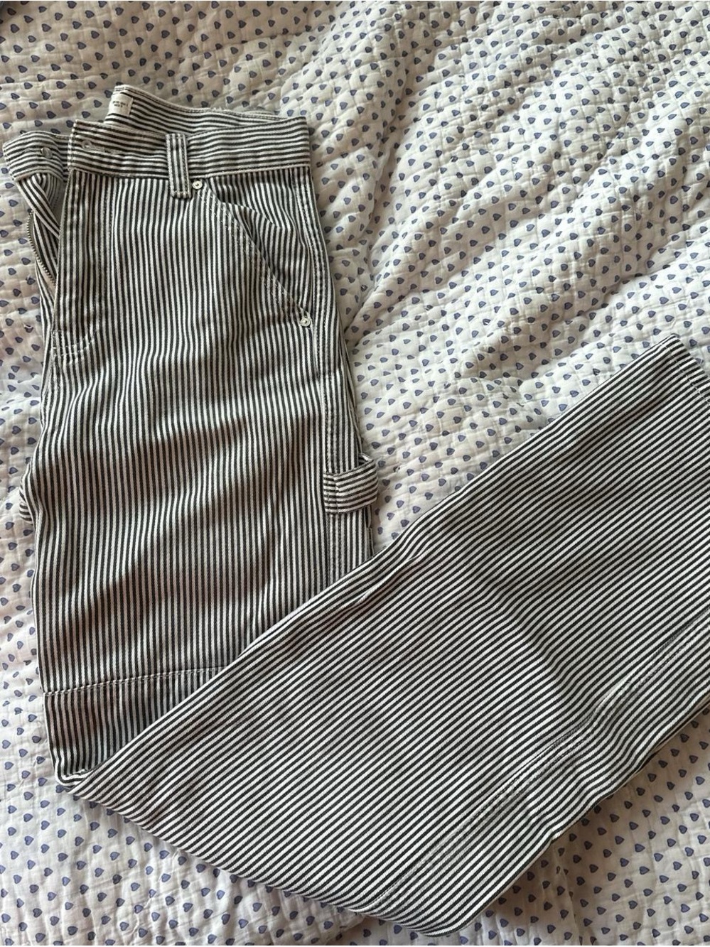 Mango Black and White Striped Cargo Pants